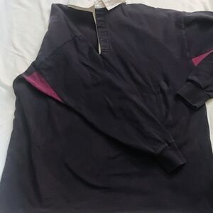 Vintage L.L. Bean White and Navy Blue Polo Collar Shirt 80s 90s Acadamia